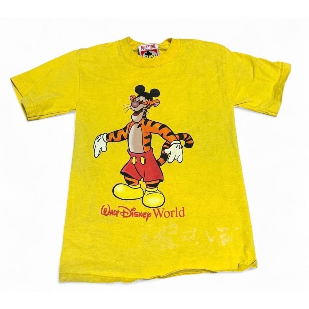 Vintage Disney Tigger Mickey Ears Walt Disney World Kids T-Shirt Yellow XS
